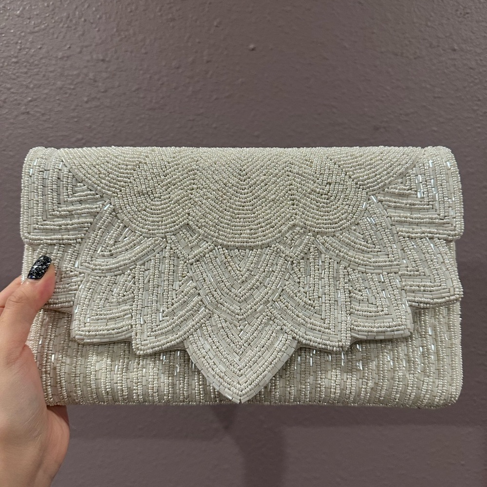 Beaded Clutch in White